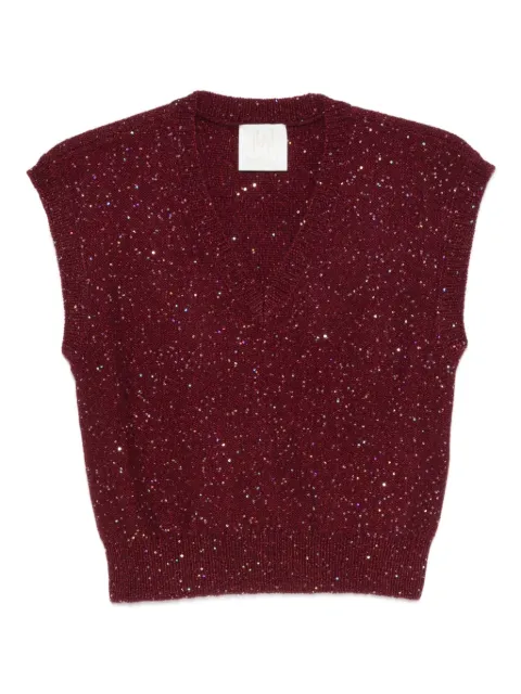 Marella glitter-embellished v-neck knitted top Red NOROIS