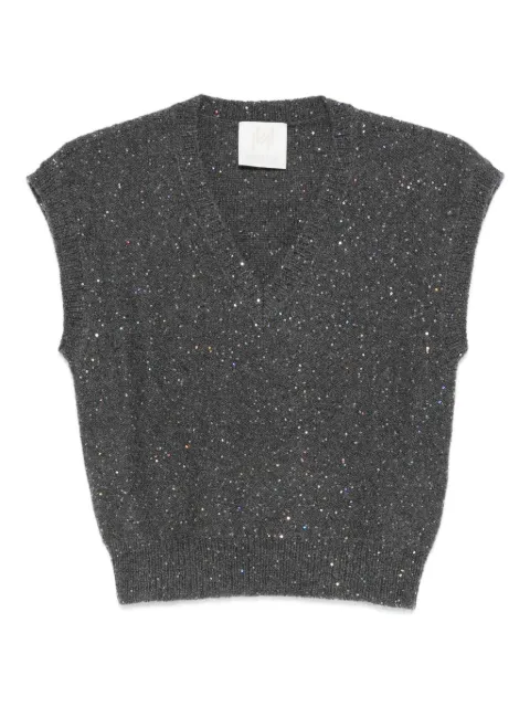 Marella sequin-embellished v-neck knitted top Grey NOROIS