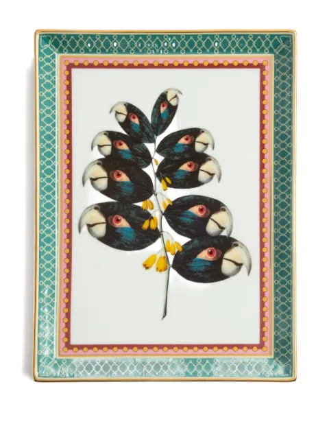 La DoubleJ parrotstem-print trinket tray (21cm x 16cm) White TRI0008CER001PAS02GR15