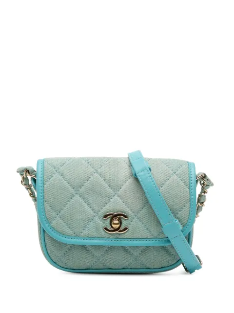 CHANEL Pre-Owned 2021 Mini CC Quilted Denim Messenger Flap crossbody bag Blue 5DR9KXFSDQIR68V4