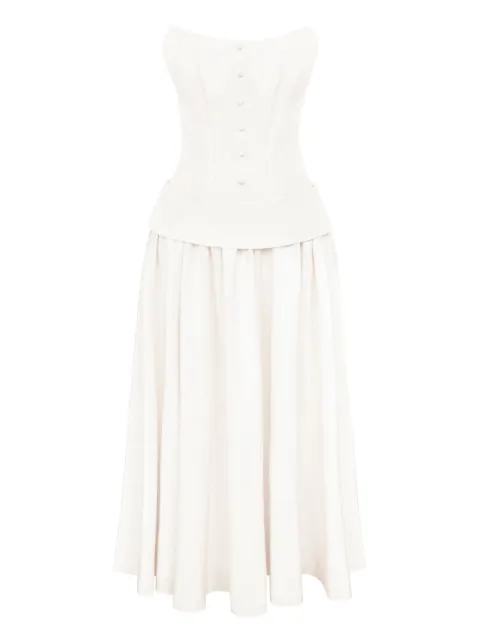 POST MERIDIEM Serment buttoned corset maxi dress White SERMENTBUTTONEDCORSETANDLAPELSKIRT