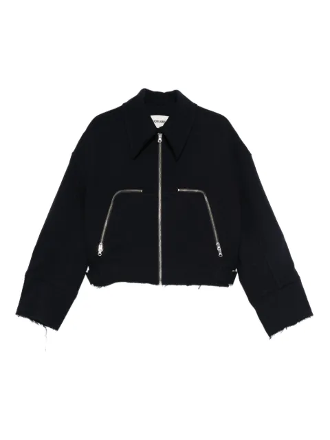 FAÇON JACMIN Marty zip-front frayed-edge jacket Blue MARTY