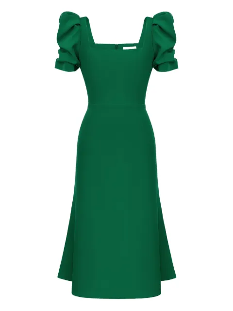 POST MERIDIEM puff-sleeve square-neck midi dress Green GODETSILHOUETTESQUARENECKMIDIDRESS