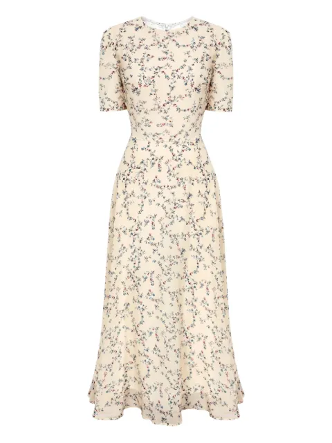 POST MERIDIEM puff-sleeve floral midi dress Neutrals SHORTSLEEVEFLORALMIDIDRESS
