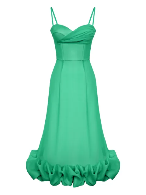 POST MERIDIEM draped-bodice flounced-hem midi dress Green DRAPEDBODICEBOTTOMFLOUNCEDBUSTIERDRESS