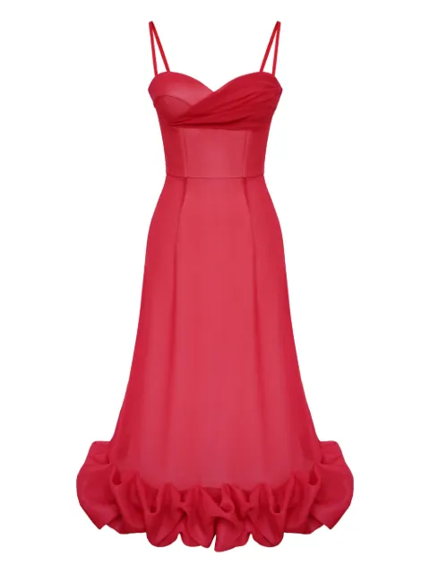 POST MERIDIEM draped-bodice flounced-hem midi dress Red DRAPEDBODICEBOTTOMFLOUNCEDBUSTIERDRESS