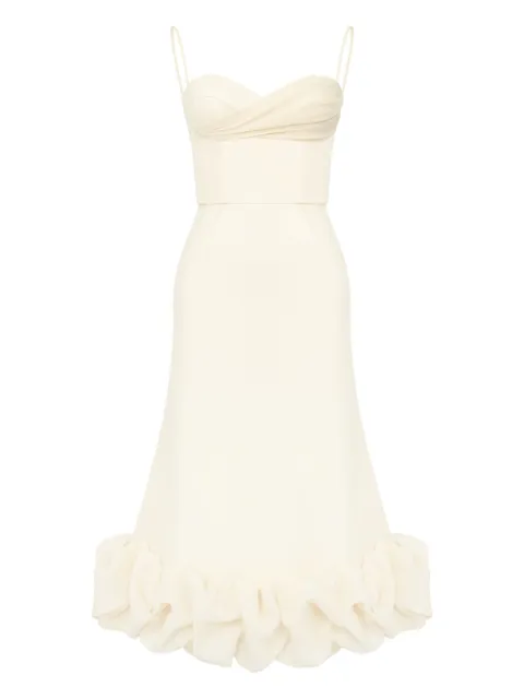 POST MERIDIEM draped bodice flounced-hem midi dress Neutrals DRAPEDBODICEBOTTOMFLOUNCEDBUSTIERDRESS