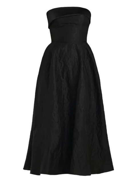 POST MERIDIEM jacquard satin-panel midi dress Black JACQUARDMIDIDRESSWITHSATINTURNUP