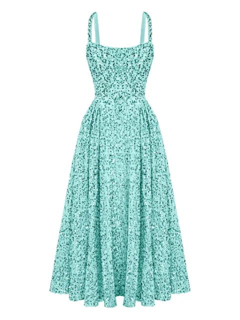 POST MERIDIEM sequin corset midi dress Blue TUCKCORSETTOPMIDIDRESS