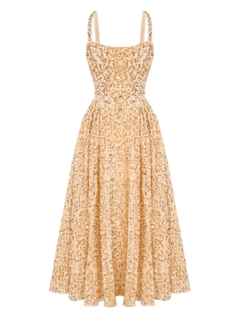 POST MERIDIEM sequin corset midi dress Neutrals TUCKCORSETTOPMIDIDRESS