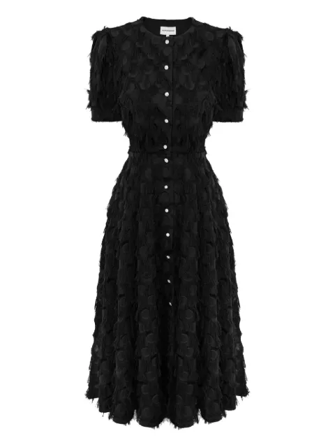 POST MERIDIEM fringe puff-sleeve midi dress Black MIDILENGTHDRESSWITHBUTTONS