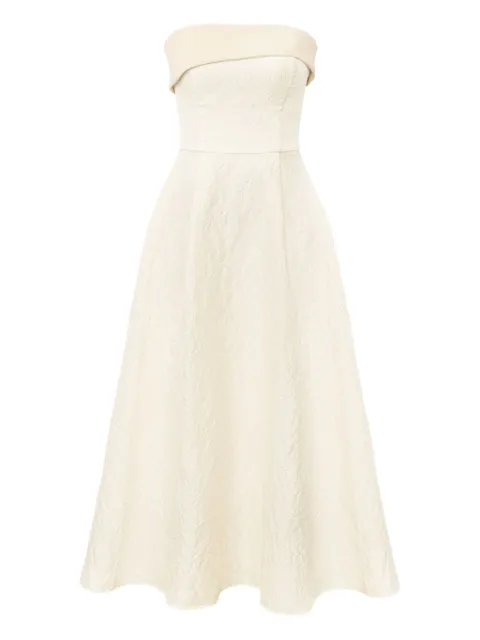 POST MERIDIEM jacquard satin-turnup midi dress Neutrals JACQUARDMIDIDRESSWITHSATINTURNUP