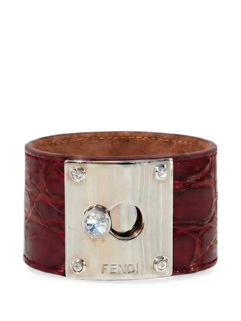 FENDI crocodile-effect logo-plaque bracelet Red 8AG04400W7T