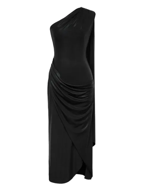 POST MERIDIEM draped one-shoulder midi dress Black JERSEYMIDIDRESSWITHTRAIN