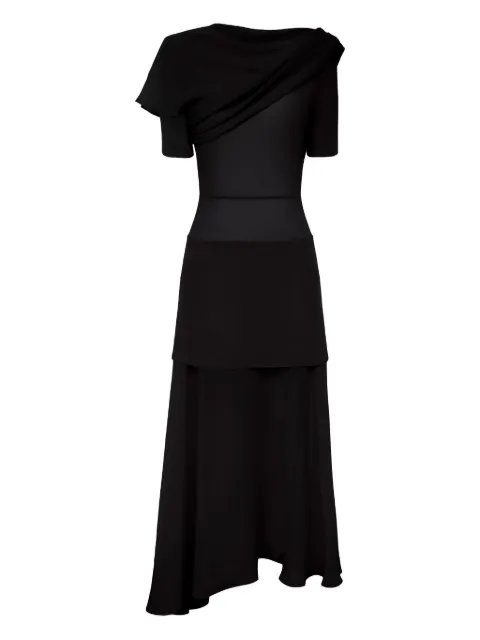 POST MERIDIEM asymmetrical draped midi dress Black CHIFFONASYMMETRICALMIDIDRESS