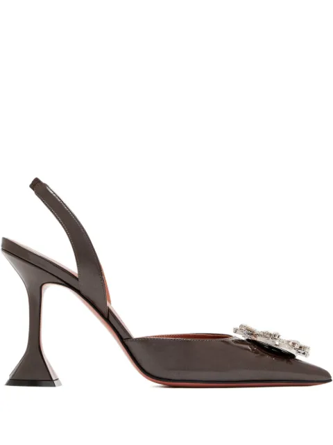 Amina Muaddi 95mm crystal-embellished slingback pumps Brown 15S365645BEG