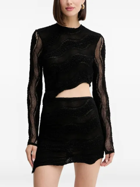 Charo Ruiz Ibiza cut-out asymmetrical lace T-shirt Black 257103
