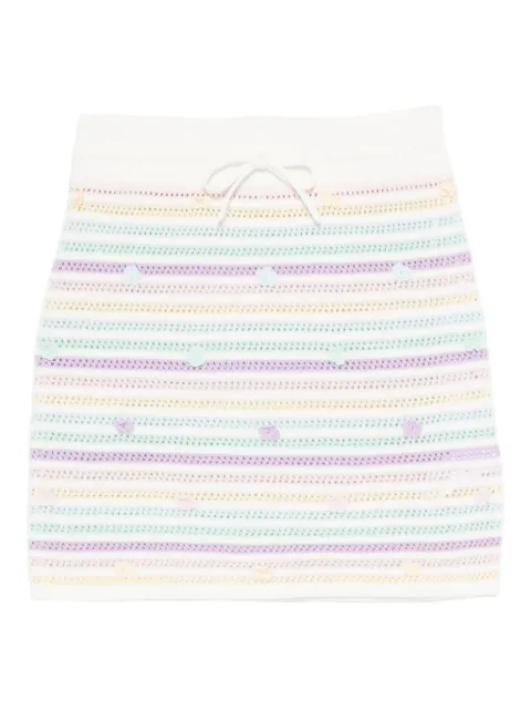 Casablanca striped floral-embellished skirt White WAW25KW106601