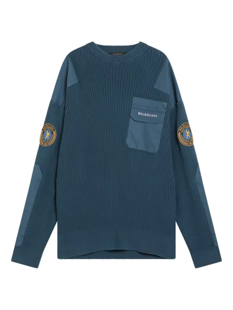 Balenciaga logo-appliqué ribbed-knit jumper Blue 833238T3386