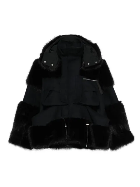 sacai faux-fur trimmed hooded jacket Black 2508065