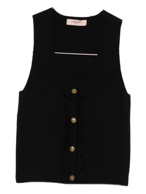 TWINSET scalloped-detail ribbed top Black 252TP3202