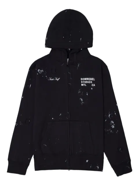 DOMREBEL Staff paint-splatter zip hoodie Black STAFFZIPHOOD