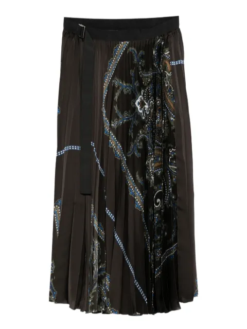 sacai paisley-print pleated skirt Green 2508139