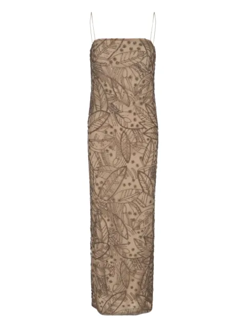 Lauren Ralph Lauren leaf-pattern beaded dress Brown 253963766