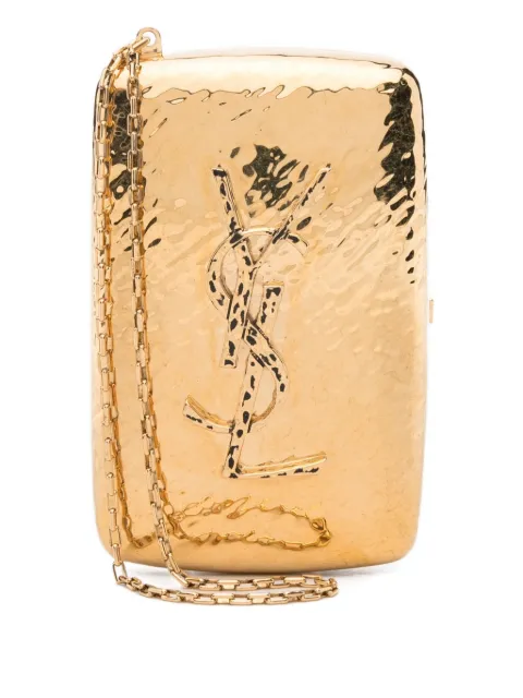 Saint Laurent hammered-logo cigarette case Gold 834428JAAIU0581