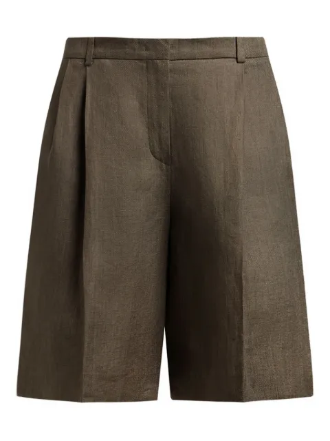 12 STOREEZ pleated linen shorts Brown 132825