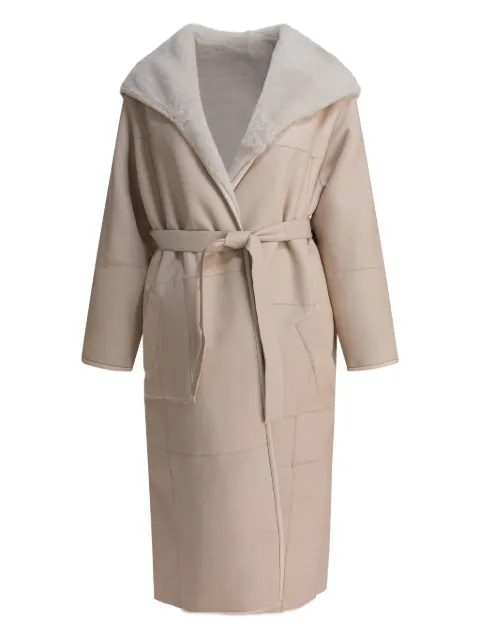 Blancha hooded belted shearling coat Neutrals 25005301