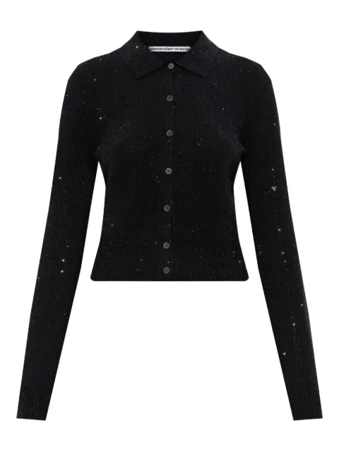 Alexander Wang black wool-blend hotfix polo cardigan Black 1KC4253021
