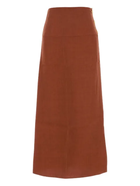 Le Kasha Haifal button-fastening linen maxi skirt Brown HAIFAL