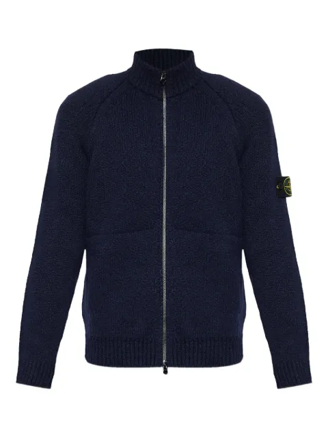 Stone Island zip-front patch-pocket wool sweater Blue K2S155100051S00N1