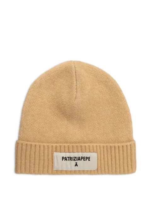 Patrizia Pepe ribbed logo-patch beanie hat Neutrals 8F0082K287