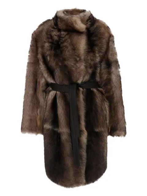 Yves Salomon belted shearling coat Brown 26W23WYM60695TOSX