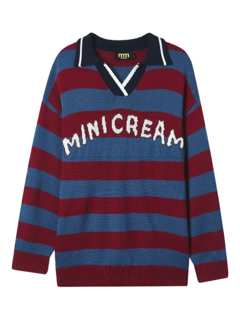 Mini Cream striped polo-neck sweater Blue 5FM301A