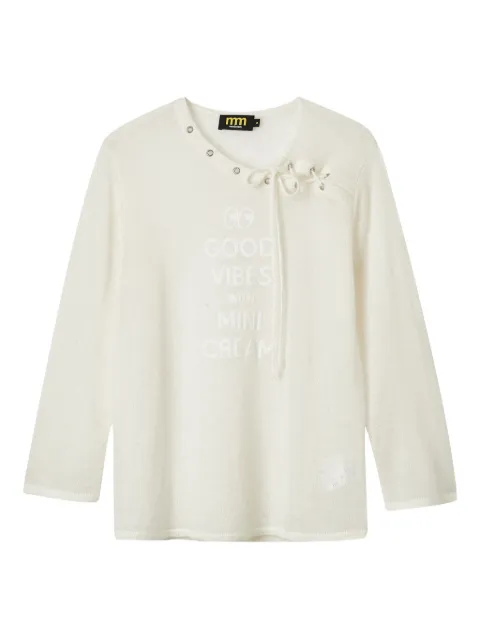 Mini Cream asymmetrical-neck long-sleeve sweater Neutrals 5FM300A