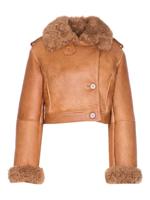 Chloé shearling-collared leather jacket Brown CH25ACV36202