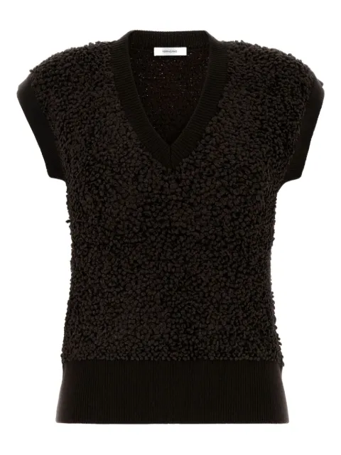 Ferragamo V-neck bouclé top Brown 788430