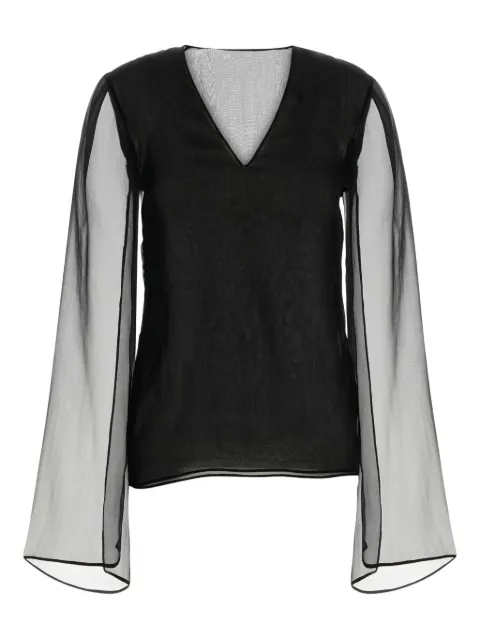 Alberta Ferretti sheer-sleeve silk blouse Black V02165115