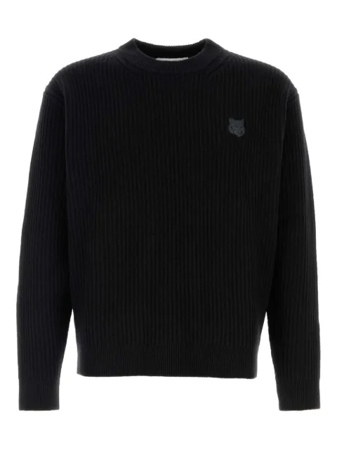 Maison Kitsuné fox-patch ribbed wool sweater Black PM00811KT1149