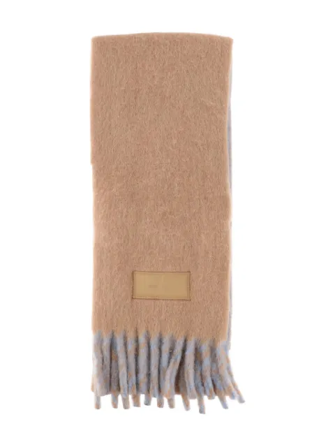 AMI Paris fringed logo-patch scarf Neutrals USF676AW00092806