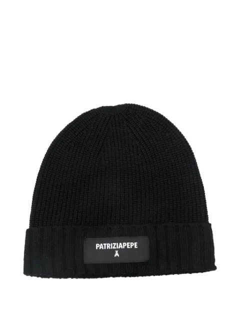 Patrizia Pepe logo-appliqué ribbed-knit beanie Black 2F0111K9O3A