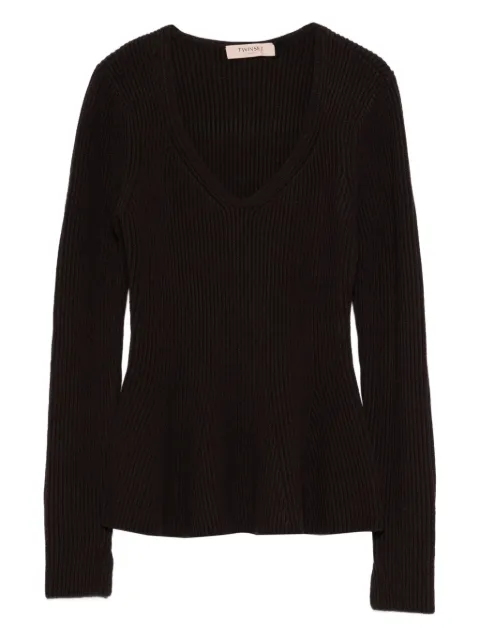 TWINSET V-neck ribbed sweater Brown 252TT3141