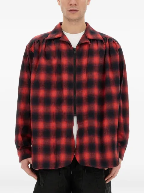 AIE plaid-check zip-up shirt Red NS947BBLACKRED