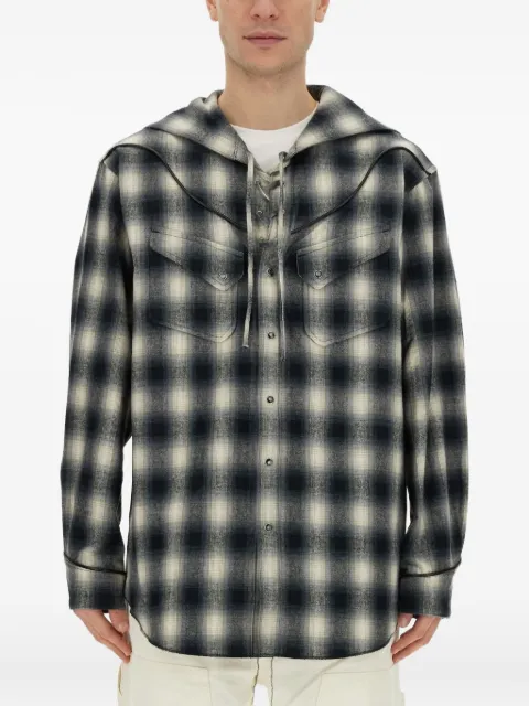 AIE plaid-check hooded shirt Black NS946ABLACKWHITE
