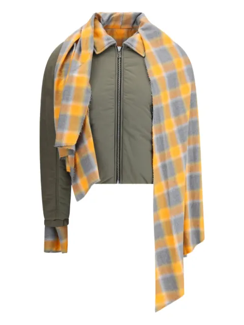 MARBELL Kirsten plaid-trimmed zip-front jacket Green AFW1001TENYL01