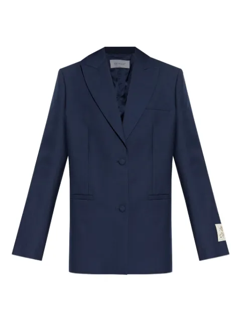 Off-White logo-patch single-breasted blazer Blue OWEF099F25FAB001480B