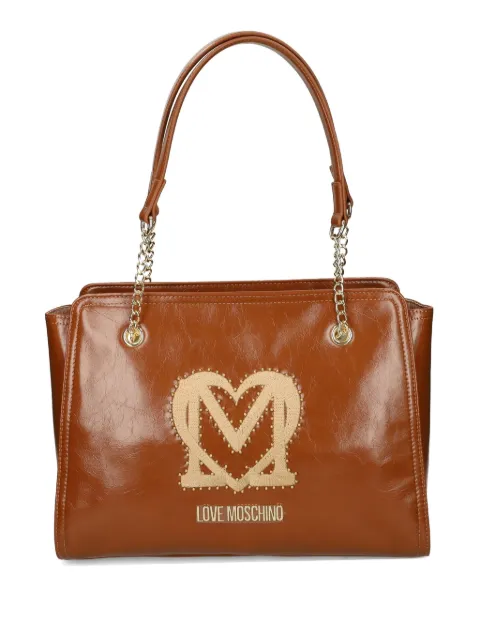 Love Moschino logo-plaque studded shoulder bag Brown JC4380PP0NKT0